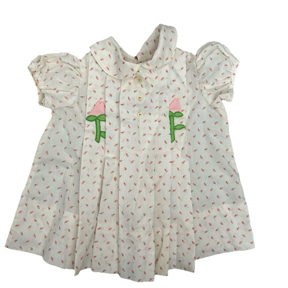 Vintage Baby Girl Tulip Collard Pleated Shirt Size 6-9 Months - Picture 1 of 4